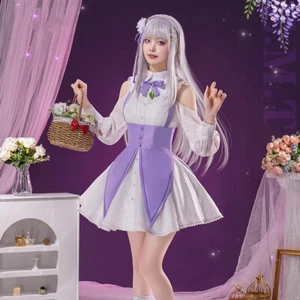 Re Zero Emilia Cosplay Costume Full Dress Girl Women Anime Outfit Halloween Cos - Picture 1 of 13