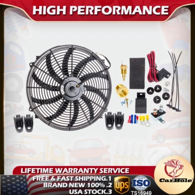 Ventilador de refrigeración de radiador eléctrico de 16 pulgadas Kit de interruptor de temostato de relé de 120 W Actualización EE. UU. Foto 1 de 4