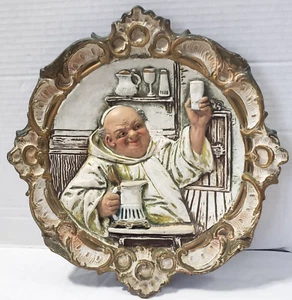 Antiker Josef Strnact 3D Relief Keramik Wandteller Plakette - Mönch - sehr selten! - Bild 1 von 14