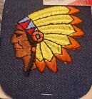 Vtg Native Indian Headdress Embroidered denim Iron-On Patch By Singer Sewing Co.