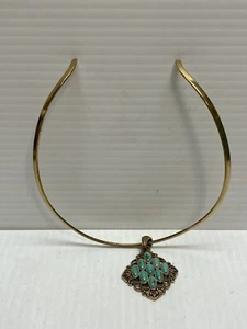 Studio Barse Turquoise Cabachons Bronze Enhancer W/ 15” Choker Necklace - Picture 1 of 5