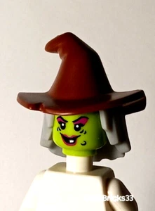 New LEGO Hair Hat Combo Witch Hat BAM Green Witch Hat Gray Hair Textured Bent - Picture 1 of 3