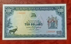 RHODESIA RESERVE BANK $10 1975 ~ P-33 ~ BILLETE SIN CIRCULAR NÍTIDO ELECCIÓN - Imagen 1 de 2