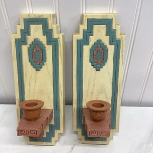 Vintage Burwood Wall Sconce Candle Holder Pair Wall Decor Southwest Style #3325 - Picture 1 of 5