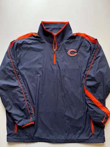 Nike Chicago Bears Jacket Mens 2XL Blue 1/4 Zip Windbreaker Authentic NFL Logo Cover