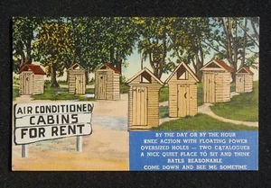 1950 Comic Outhouse Humor Air Conditioned Cabins for Rent Postcard - Picture 1 of 1
