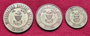 Lotto di 3 US Navy Headquarters attività di supporto Saigon arruolato Mess gettone aperto - Foto 1 di 4