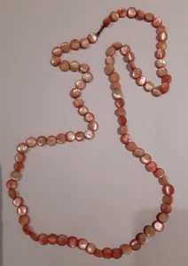 Vintage Mother of Pearl Salmon Pink Bead Gemstone Necklace - 32", 52g Weight - Picture 1 of 2