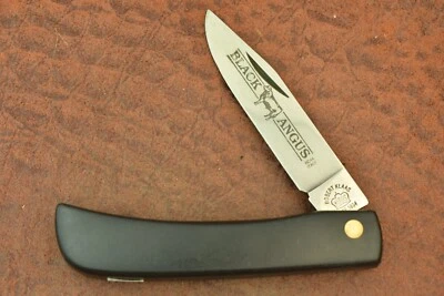 VINTAGE KISSING CRANE BLACK ANGUS DELRIN JUMBO SODBUSTER KNIFE ITALY (17884) - Image 1 of 3
