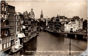 View of 's-Gravelandseveer Kloveniersburgwal Canal Amsterdam Netherlands RPPC - Picture 1 of 2