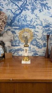 Vierge du Pilier & l'Enfant Jésus Statue en Laiton Doré, Argent Sterling et Onyx - Foto 1 di 8
