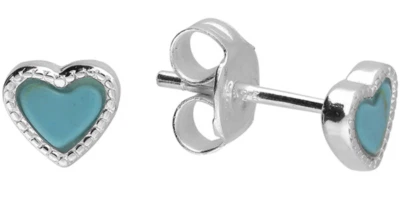 SILVER TURQUOISE HEART STUD EARRINGS 925 STERLING SILVER NEW BOXED GIFT WRAPPED - Image 1 of 4