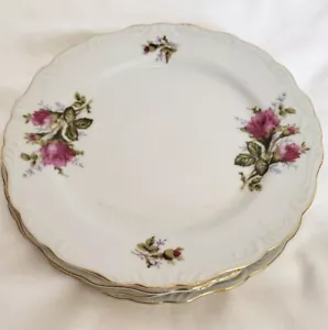 Royal Sealy China Porcelain Salad Plates Set of 4 Roses Deep Pink Green Leaves - Picture 1 of 3