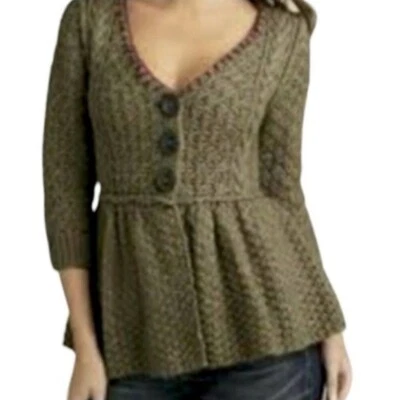 Cárdigan tejido con botones Free People verde oliva mezcla de lana peplum talla grande nuevo con etiquetas Foto 1 de 4