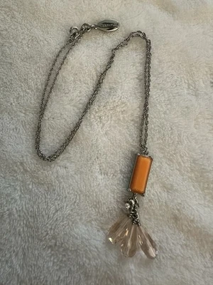 Ann Taylor Silver Tone Melon Orange Pendant Crystal Bead Necklace 18 inch - Image 1 of 4