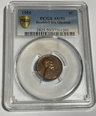 1955/55 DOUBLE DIE ! PCGS AU 50 * Slab * 1955 LINCOLN CENT * FREE SHIP USA Only - Image 1 of 4