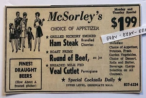 1969 GREENGATE MALL GREENSBURG PA. McSORLEY’S RESTAURANT 2 $ STEAK COCKTAILS + NEU - Bild 1 von 1