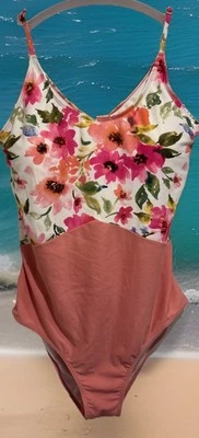 Traje de baño Coral Reef de una pieza rosa floral cintura alta acolchado espalda abierta talla XL Foto 1 de 4