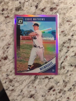 2018 Donruss Optic #69 Eddie Mathews Purple Card Milwaukee Braves - Image 1 of 2