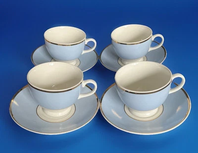 Doulton 2004 Bruce Oldfield Blue/White/Gold Tea cup & Saucer  x4 Excellent Con - Image 1 of 3