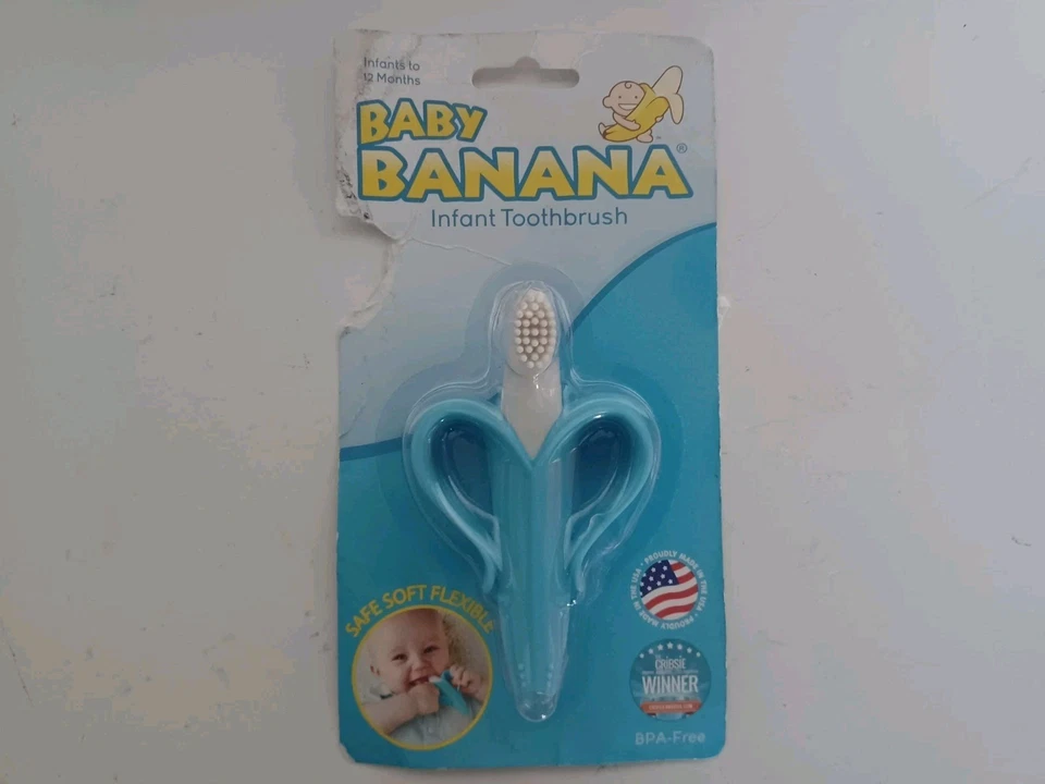Cepillo de dientes infantil Baby Banana azul 0-12 Mos libre de BPA hecho en EE. UU. Foto 1 de 4