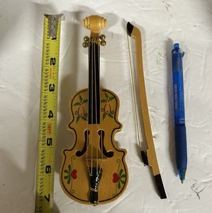 MINIATURE WOODEN CELLO & BOW  7” HIGH x 2 1/2" WIDE - Picture 1 of 8