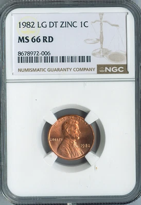 1982 Lincoln Cent Large Date Zinc NGC MS66 RD Holiday Sale 🎁 - Image 1 of 2