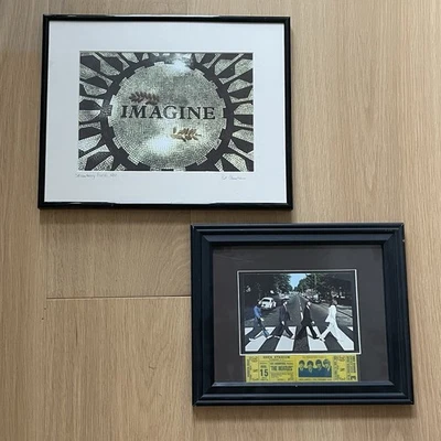 Beatles Themed Framed Photographs (2) Strawberry Fields NYC & Abbey Rd London - Image 1 of 4