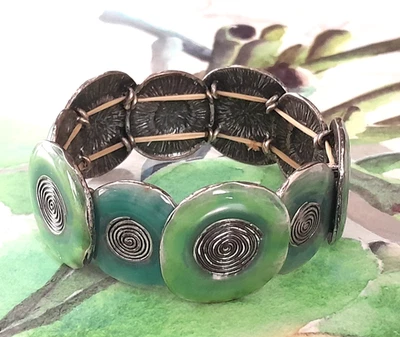 Irish Shamrock Green Enamel Spiral Stretch Bracelet Fits to 8" Nickel Lead Free - Image 1 of 4