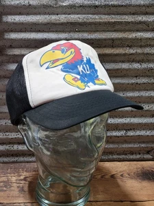 Vintage 80s Era Kansas University KU Jayhawks Foam Mesh Trucker Hat Cap Snapback - Bild 1 von 12