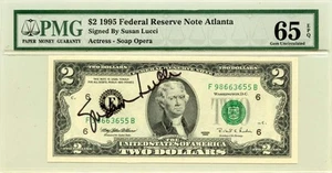 1995 $2 FRN Atlanta GA Signed By Actress Susan Lucci FR#1936-F PMG Gem65 EPQ - Picture 1 of 2