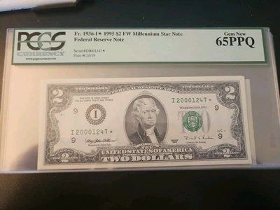 1995 Star FRN  $2 Dollars Millennium. 1936-I* PCGS 65PPQ GEM NEW - Image 1 of 2