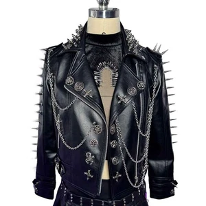 Chain DIY Cyber Goth Y2K PU Leather Skull Studded Jacket Punk Rock Cross E-Girls - Picture 1 of 14