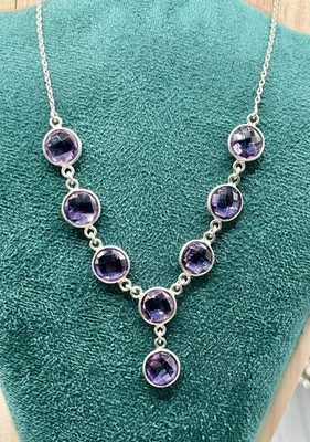 "Cojín de plata de ley, corte a cuadros conjunto de 8 bisel de piedra collar gota en Y 20""" Foto 1 de 4