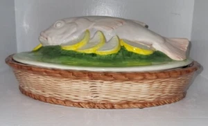 RARE Majolica fish serving dish basket dressed with lemons Italy Entertaining - Picture 1 of 9