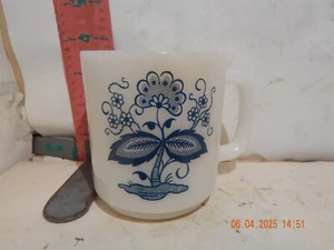 Glasbake Fantasy Flower mug - Blue image on milk glass mug - Picture 1 of 2