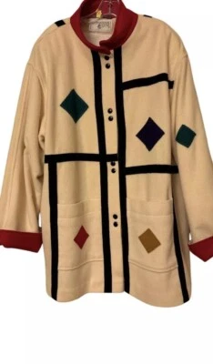 International Scene Color Block Women’s Lovely Lined Wool Coat 15/16  1970s - Image 1 of 4