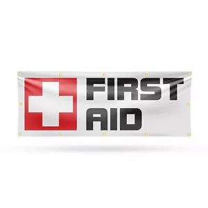 First Aid 13 oz Vinyl Banner Sign with Metal Grommets Heavy-Duty Single-Sided - Picture 1 of 21