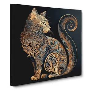 Cat Paisley Art No.1 Canvas Wall Art Print Framed Picture Home Office Decor - Picture 1 of 4