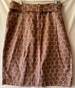Y2K APOSTROPHE, WOMEN'S 12 BROWN CIRCLES PRINT PENCIL SKIRT, LINEN + COTTON, EUC - Picture 1 of 11
