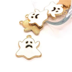 1, 4, 20 or 50 BULK pcs White Enamel Frowning Ghost Charms - US Seller - WH1597 - Picture 1 of 4