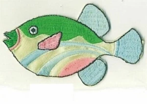 Green Blue Marine Ocean Cartoon Triggerfish Embroidery Patch - Picture 1 of 1