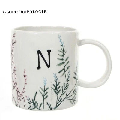 Taza Anthropologie DAGNY MONOGRAMA "N" 14,5 oz prensada botánica flor letra Foto 1 de 4