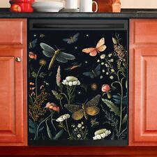 Magnet Dishwasher Cover - Floral Moth and Dragonfly Kitchen Decor