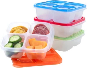 4-Compartment Snack Containers - 8-Piece Set with 4 Trays & 4 Custom-Fit Lids - Picture 1 of 9