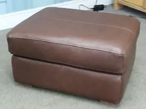 FURNITURE VILLAGE BROWN LEATHER FOOTSTOOL (1344) - Picture 1 of 4