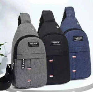 Men's Crossbody Chest Bag Oxford Cloth Fashionable Multi-Pu Blue Black Grey - Picture 1 of 14