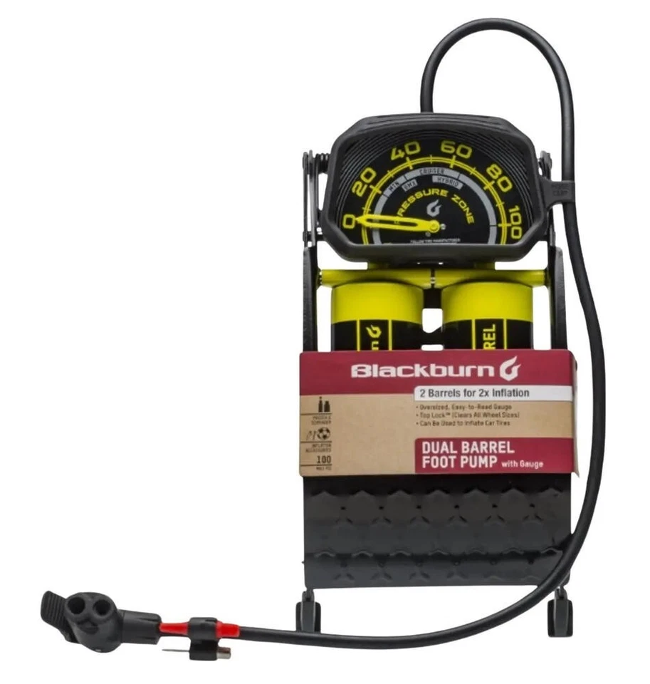 Blackburn Bike Dual Barrel Foot Pump w/ Gauge Bicycle Tire Speed Inflation (c5)