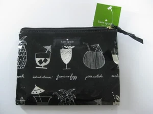 Kate Spade NY Daycation Tiki Cocktails Makeup Mini Pouch Organizer Zipper Black - Picture 1 of 5