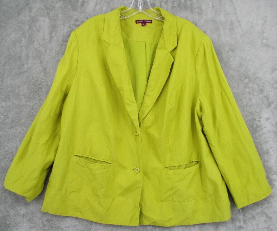 Blazer Jessica London para mujer 18 Chartreuse mezcla de lino botón carrera clásico Foto 1 de 4